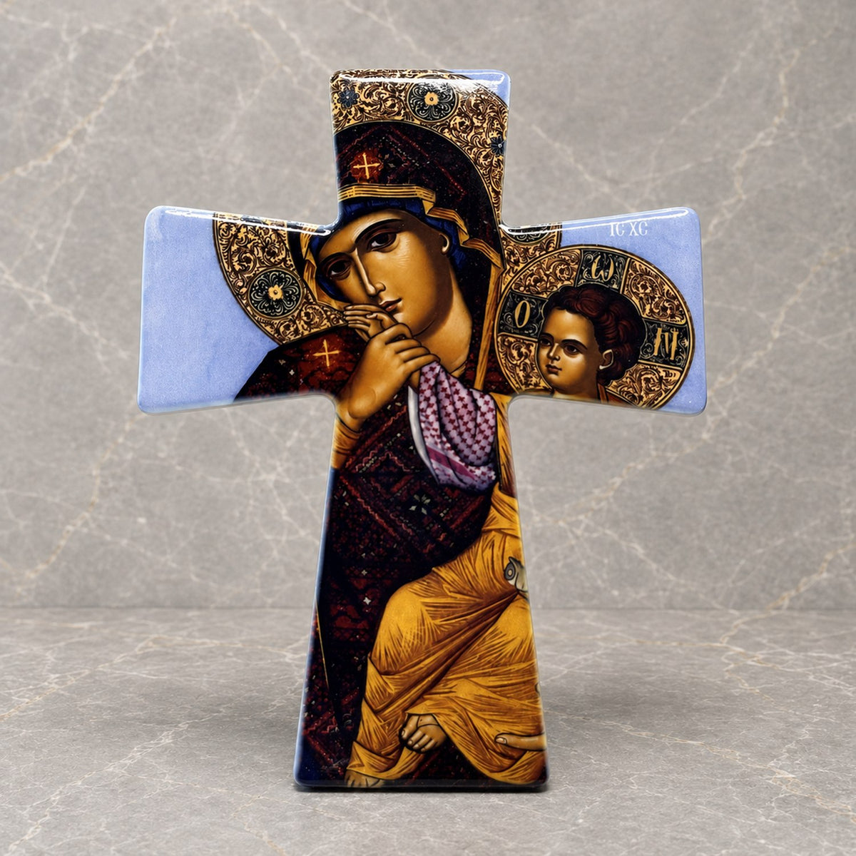 Mother Mary and Baby Jesus Orthodox Ceramic Cross