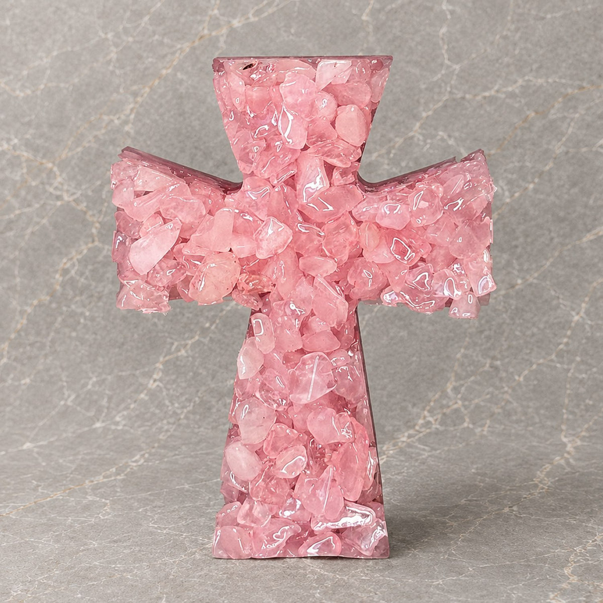Rose Pink Quartz Crystal Cross