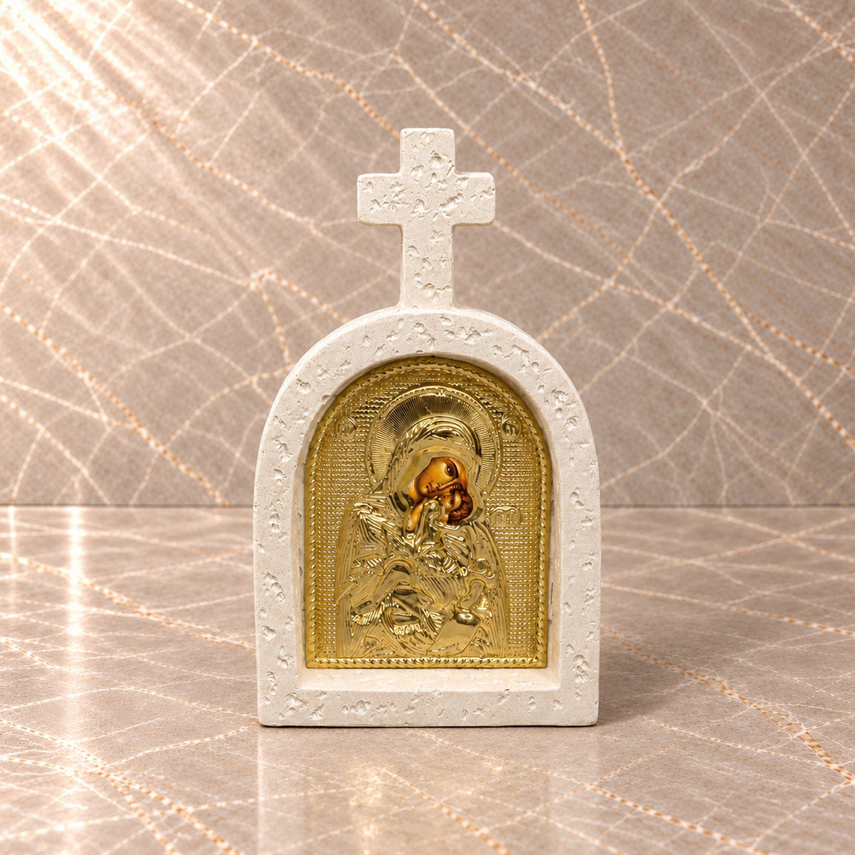 Mother Mary and Jesus Orthodox Stone Cross Icon