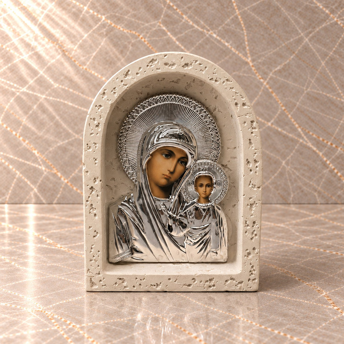 Mother Mary and Jesus Stone Icon