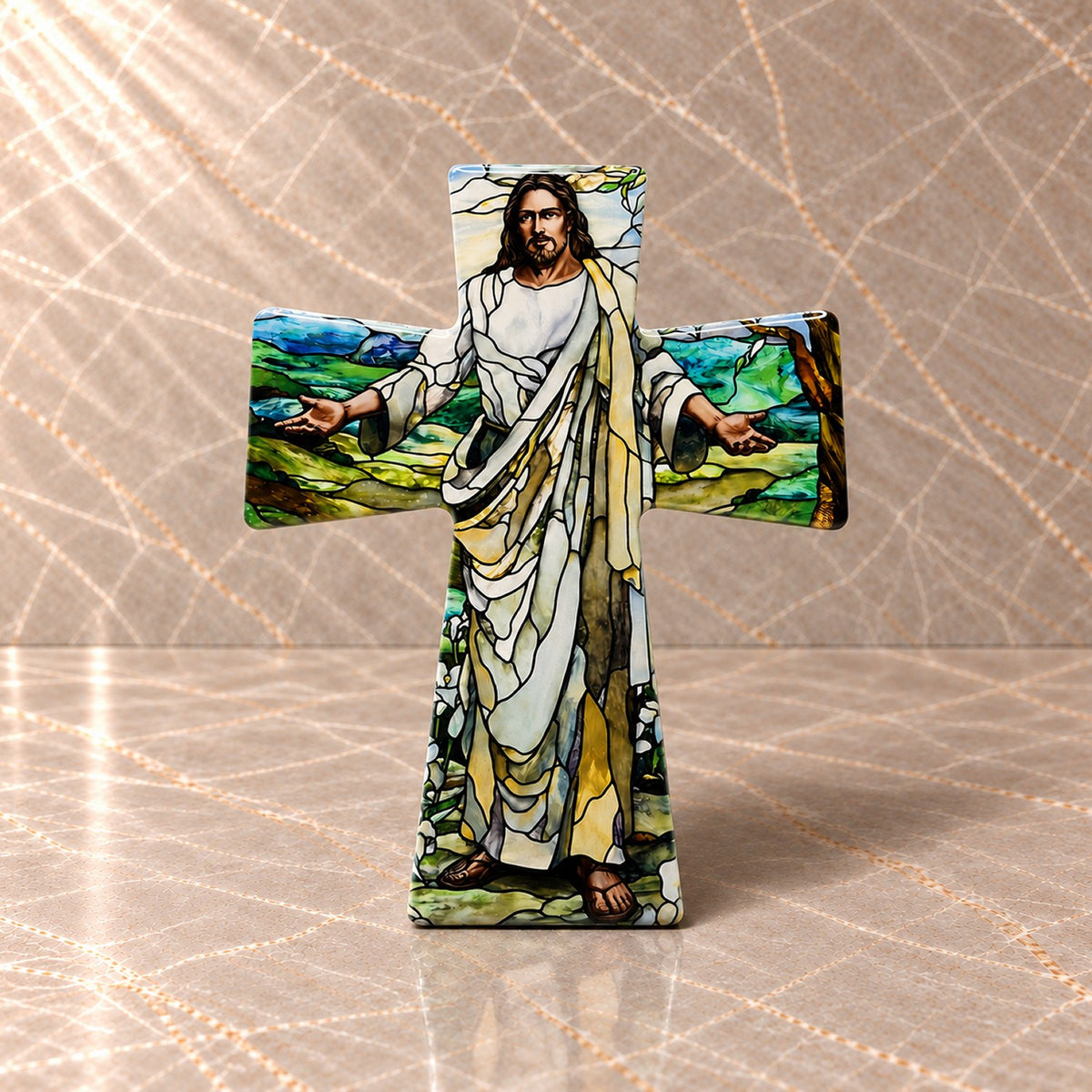 Christ Blessing Stained Ceramic Cross