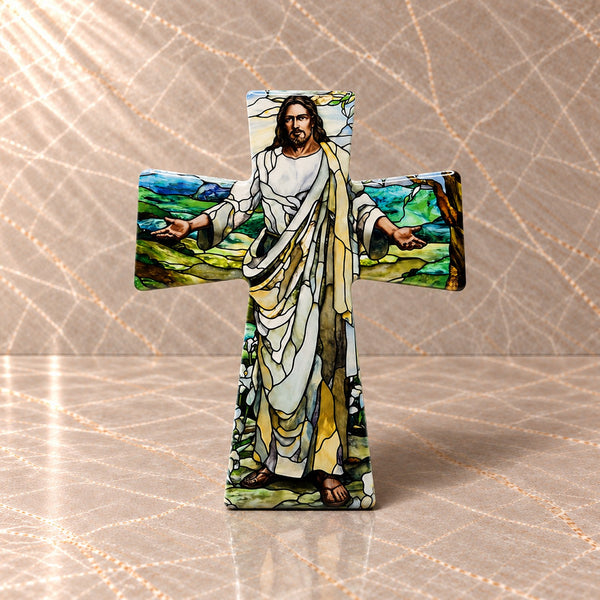 Christ Blessing Stained Ceramic Cross