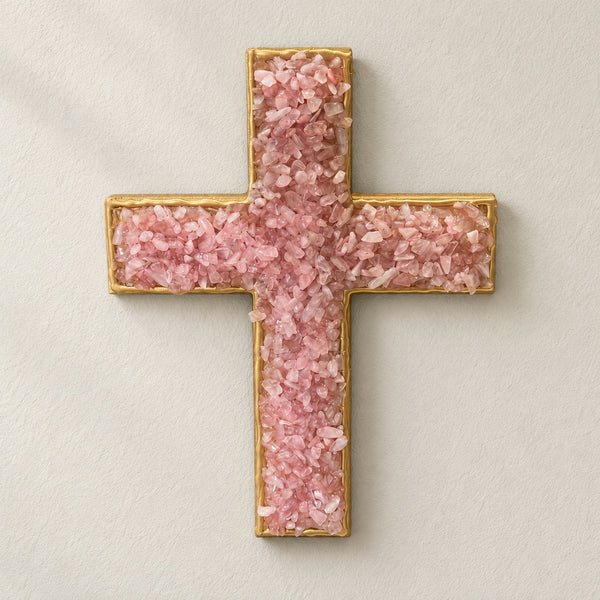 Rose Pink Quartz Gemstone Cross