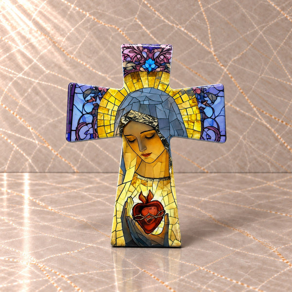 Immaculate Heart Stained Ceramic Cross