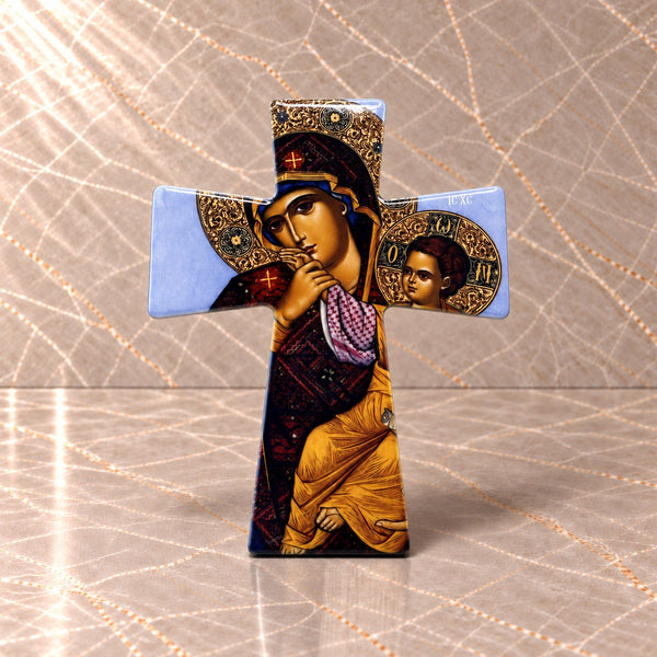 Mother Mary and Baby Jesus Orthodox Ceramic Cross