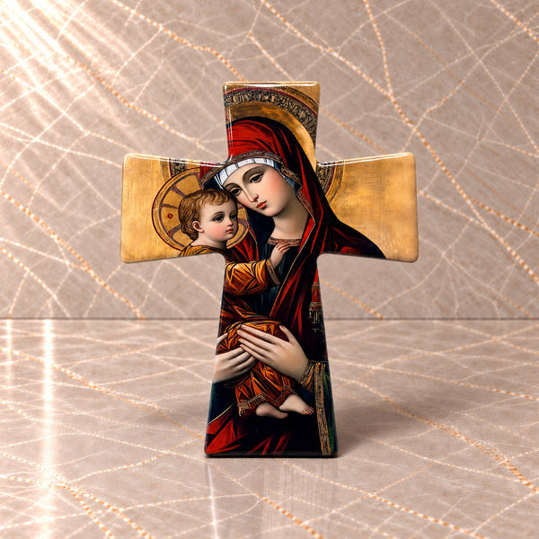 Mother Mary and Baby Jesus Orthodox Ceramic Cross
