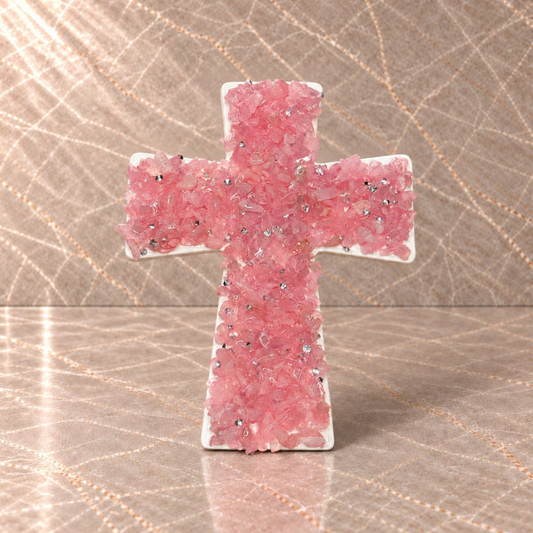 Rose Pink Quartz Ceramic Cross