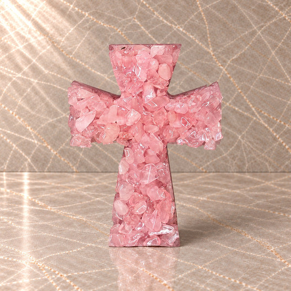 Rose Pink Quartz Crystal Cross