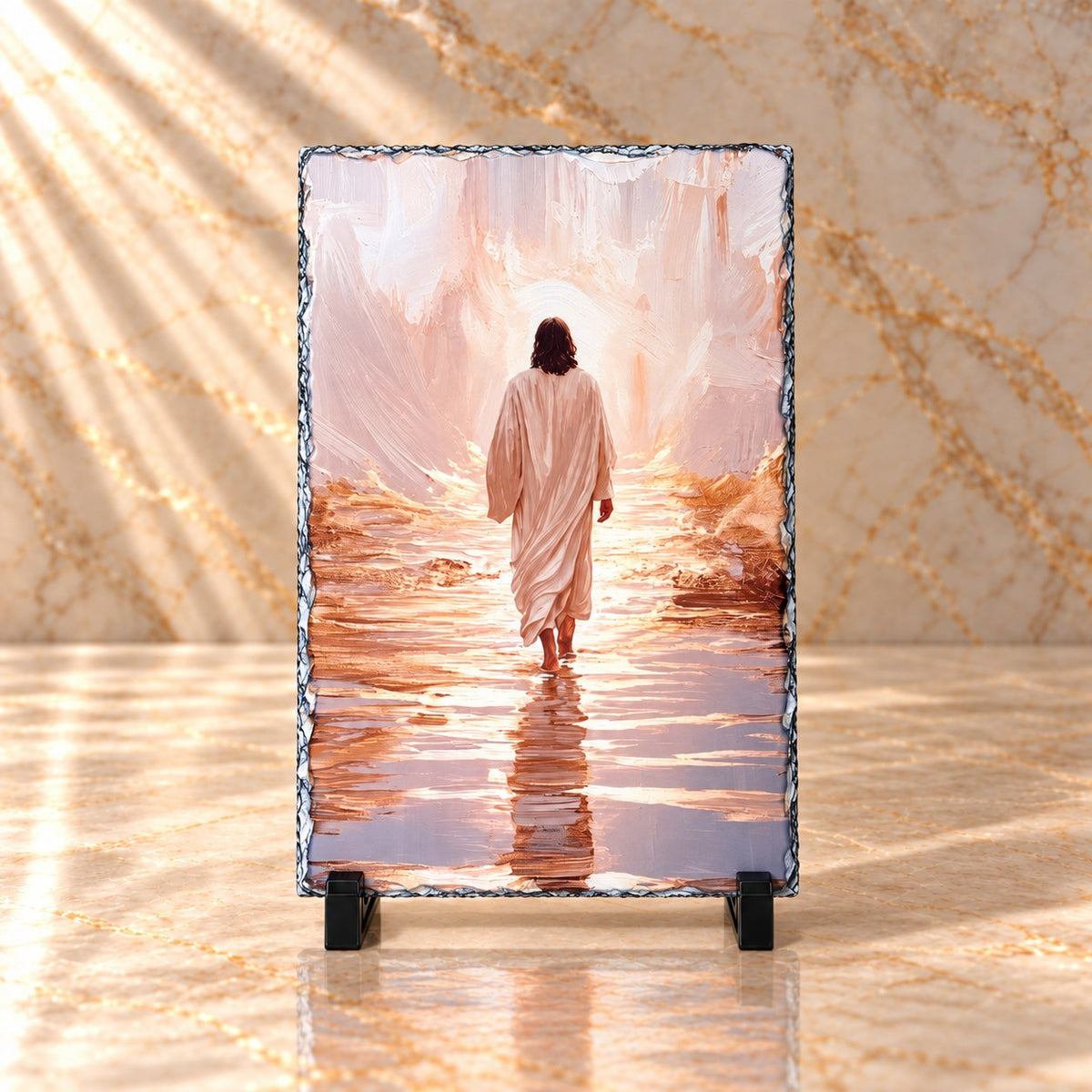 Jesus Walking Into Light Slate Plaque