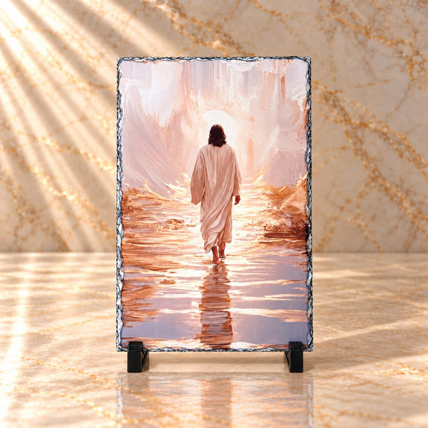 Jesus Walking Into Light Slate Plaque