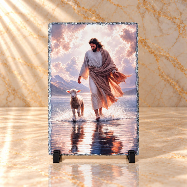 Jesus and Lamb Slate Plaque