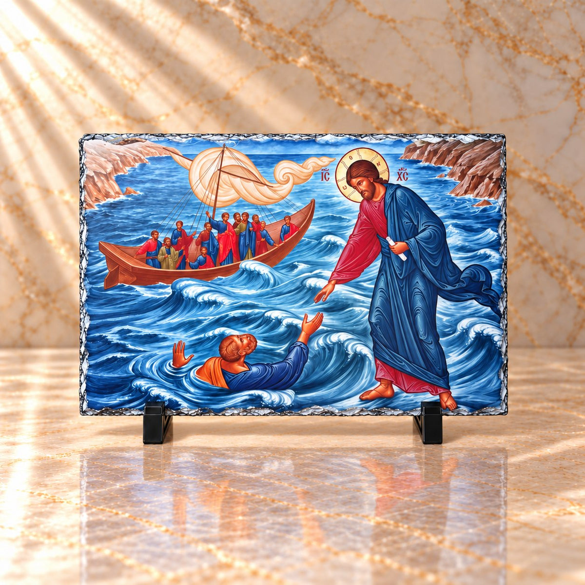 Jesus Rescues Peter at Sea Slate Plaque