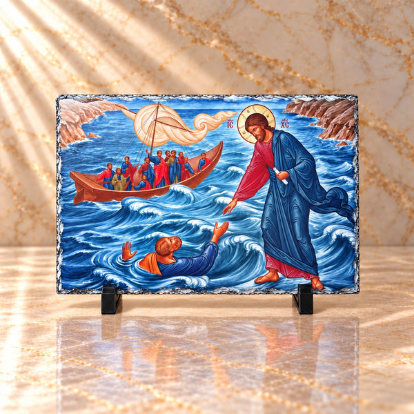 Jesus Rescues Peter at Sea Slate Plaque