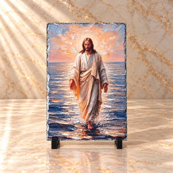 Jesus Walking on Ocean Slate Plaque