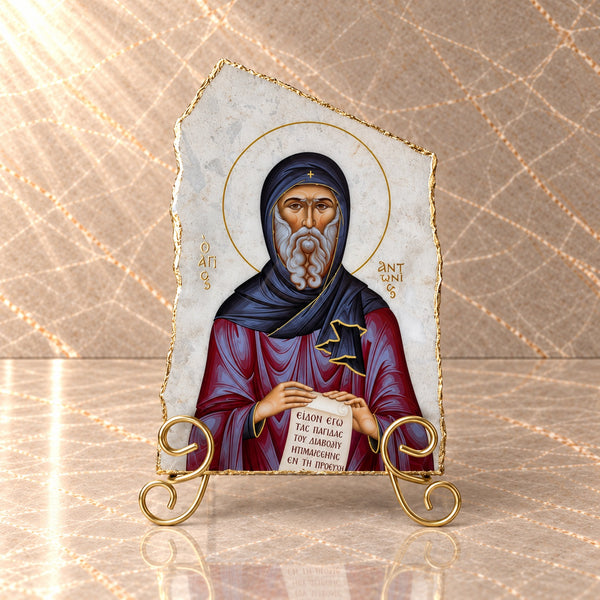 Saint Anthony the Great on Marble Icon