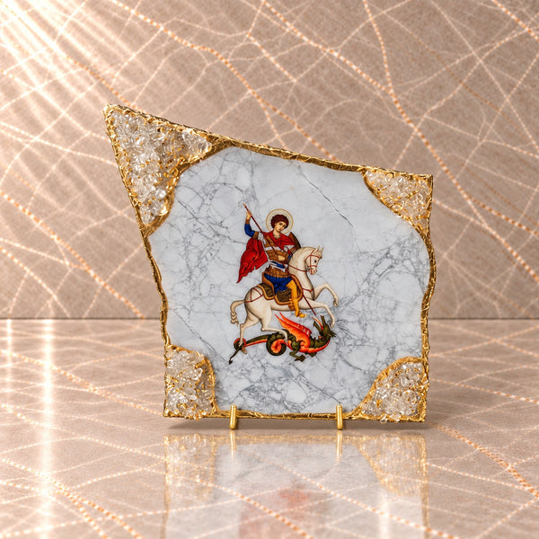Saint George Stone Icon with Crystal Corners