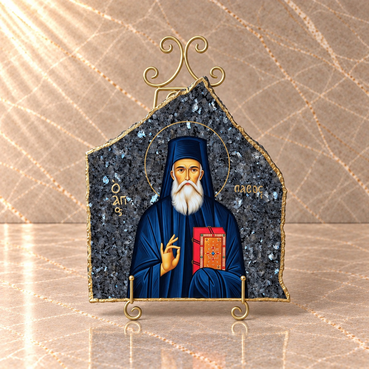 Saint Savvas of Kalymnos Marble Icon