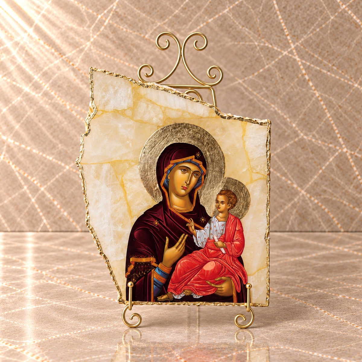 Mother Mary and Baby Jesus Orthodox Marble Icon