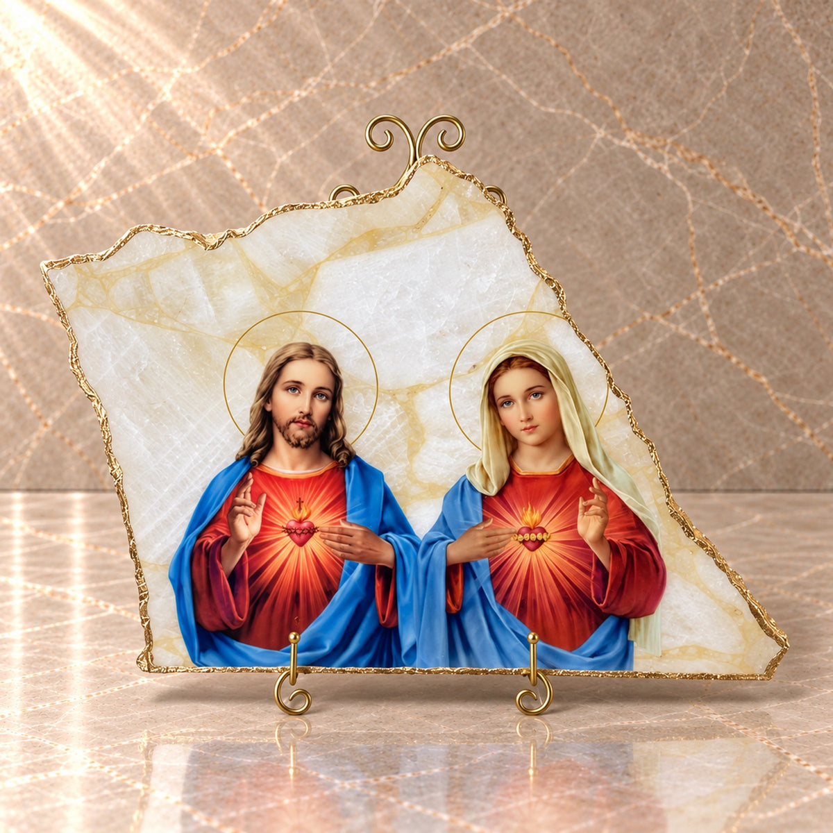 Sacred Heart of Jesus and Immaculate Heart of Mary Stone Icon