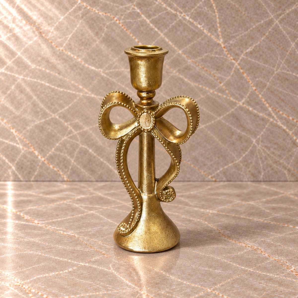 Small Gold Bow Candle Holder