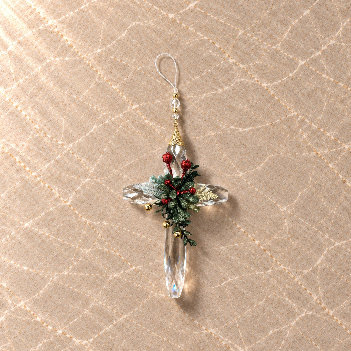 Hanging Crystal Cross Mistletoe