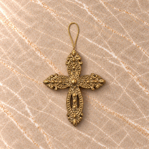 Antique Gold Oval Cross Ornament
