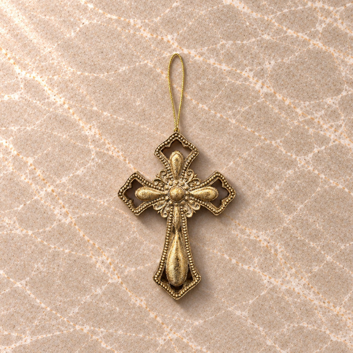 Antique Gold Teardrop Cross Ornament