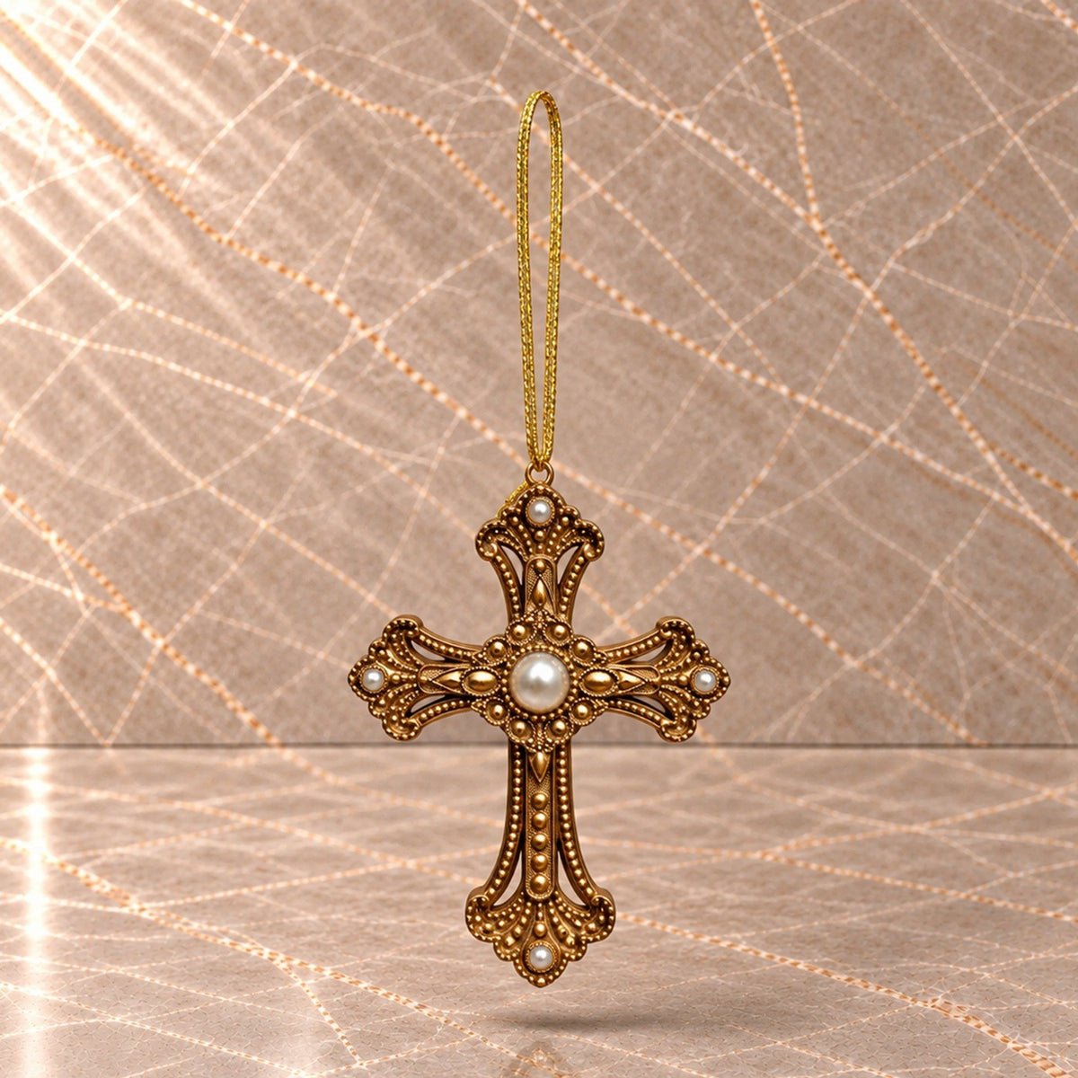 Champagne Pearl Cross Ornament
