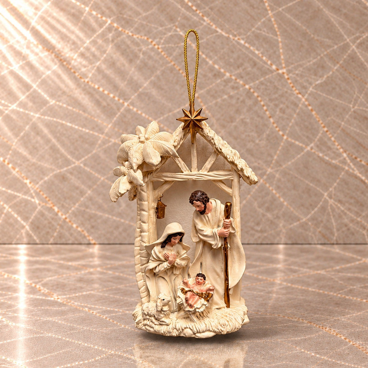 Ivory Stable Nativity Hanging Ornament